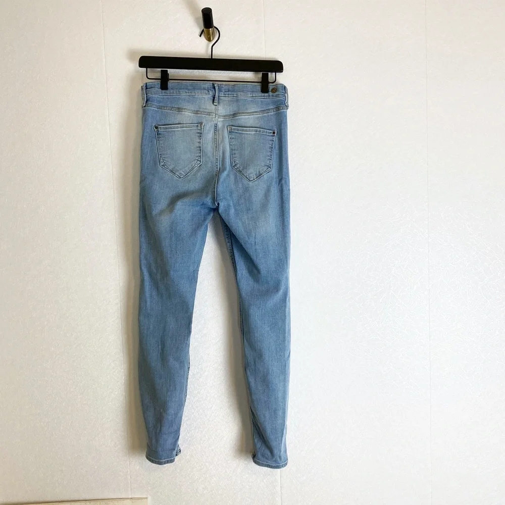 River Island Molly Mid Rise Skinny Jeans Light Wash Distressed Cotton 14 EU